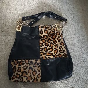 Badgley Mischka leather leopard bag